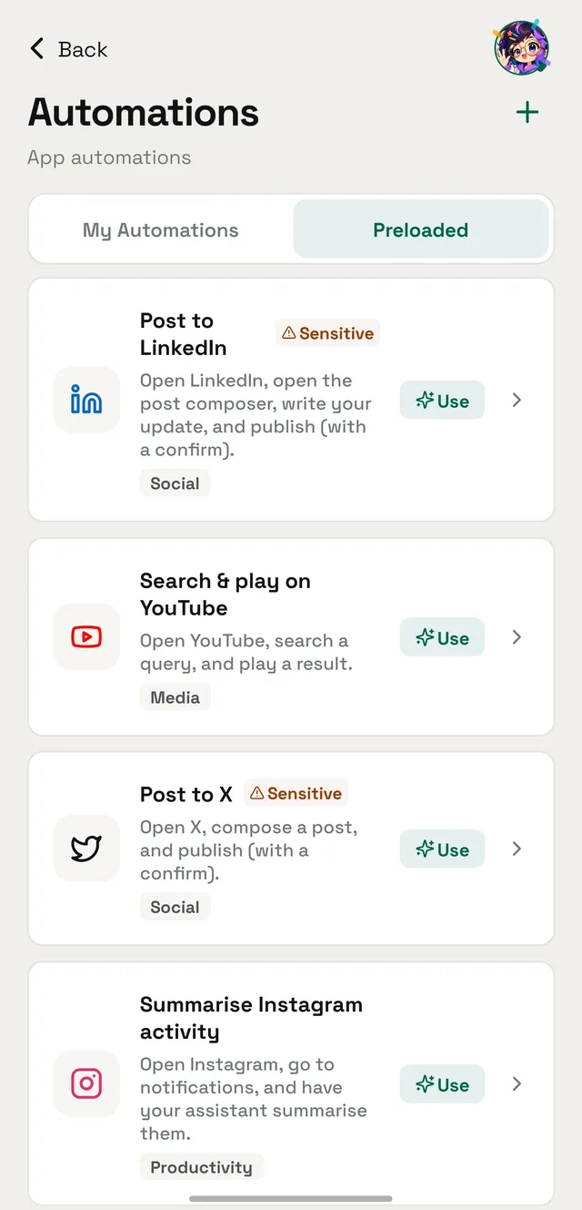 OpenAlly Automations screen showing scheduled workflows for LinkedIn, YouTube, X, and Instagram.